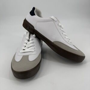 Calvin Klein Mens White Leather Suede Low Top Sneakers Brown Sole Size 10.5